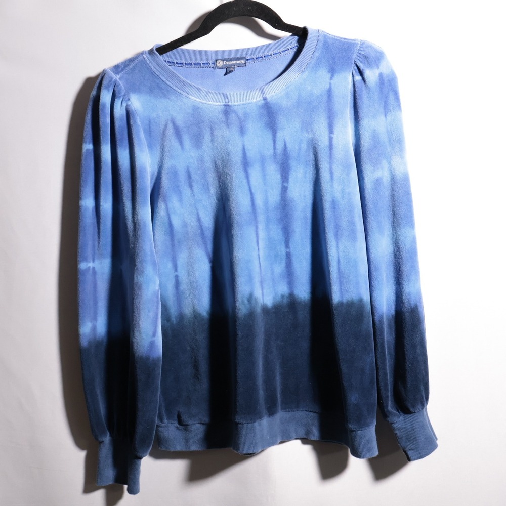 Democracy Blue Tie Dye Terry Cloth‎ Sweatshirt High Shoulders Y2K Hippie Boho S